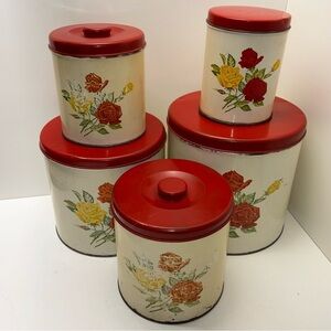General Steel Wares GSW 1952 set of nesting canisters with roses design